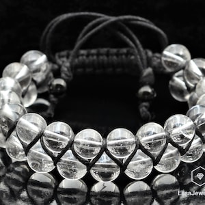 Unique Clear Quartz Beaded Macrame Double Row Adjustable Bracelet Macrame Protection Yoga Men Bracelet Women&#39;s Crystal Bracelet