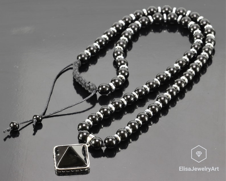 Natural Onyx Pendant Black Onyx Hematite Boho Long Necklace Mala Yoga Beaded Prayer Mothers Day Gift Gift For Her Gift For Him