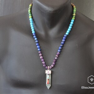 Multicolor Necklace Natural Healing 7 Chakra Pendant Necklace Seven Chakra Genuine Crystal Mother&#39;s Day Gift Rainbow Beaded Necklace