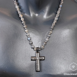 Cross Necklace Natural Labradorite Beaded Necklace Stress Crystal Gemstone Strong Clasp Necklace Anxiety Necklace