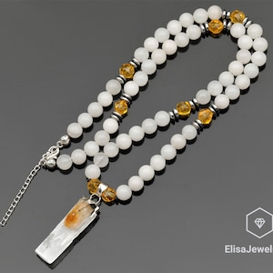 Roh Selenit mit Citrin Anhänger Natürliche Selenit Edelstein Weiß Halskette Männer Halskette Geschenk für ihn Unisex Halskette Weihnachtsgeschenk