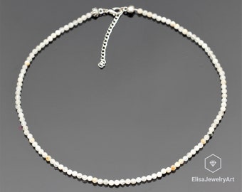 Natural 3mm Moonstone Choker Adjustable Clasp Closure Beaded Necklace Healing Gemstone Gift For Him Gift For Her Mother's Day Gift