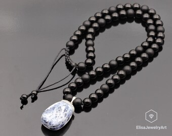 Women's Zirconia Sodalite Pendant Necklace Black Onyx Gemstone Healing Beaded Best Friend Gift Necklace For Her Christmas Gift