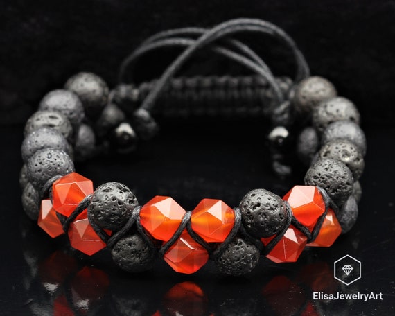 Hand Made Macrame Carnelian Beaded Bracelet - Fiery Luck