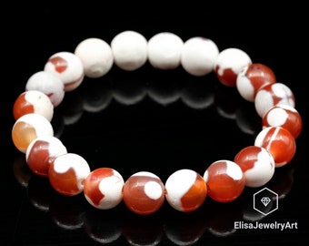 Natural Orange Tibetan Agate Beaded Bracelet Stretchy Bracelet Healing Gemstone Bracelets Strong Energy Crystal Bracelet Power Bracelet