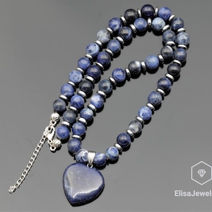 Natural Heart Sodalite Pendant Natural Sodalite Beaded Gemstone Emotion Necklace Best Friend Unisex Necklace Christmas Gift