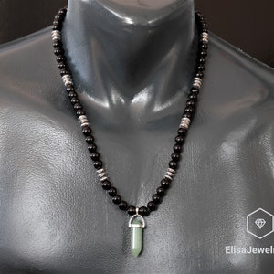 Good Luck Necklace Pointed Aventurine Pendant Black Onyx Hematite Beaded Birthstone Necklace For Him Unisex Christmas Gift Black Necklace