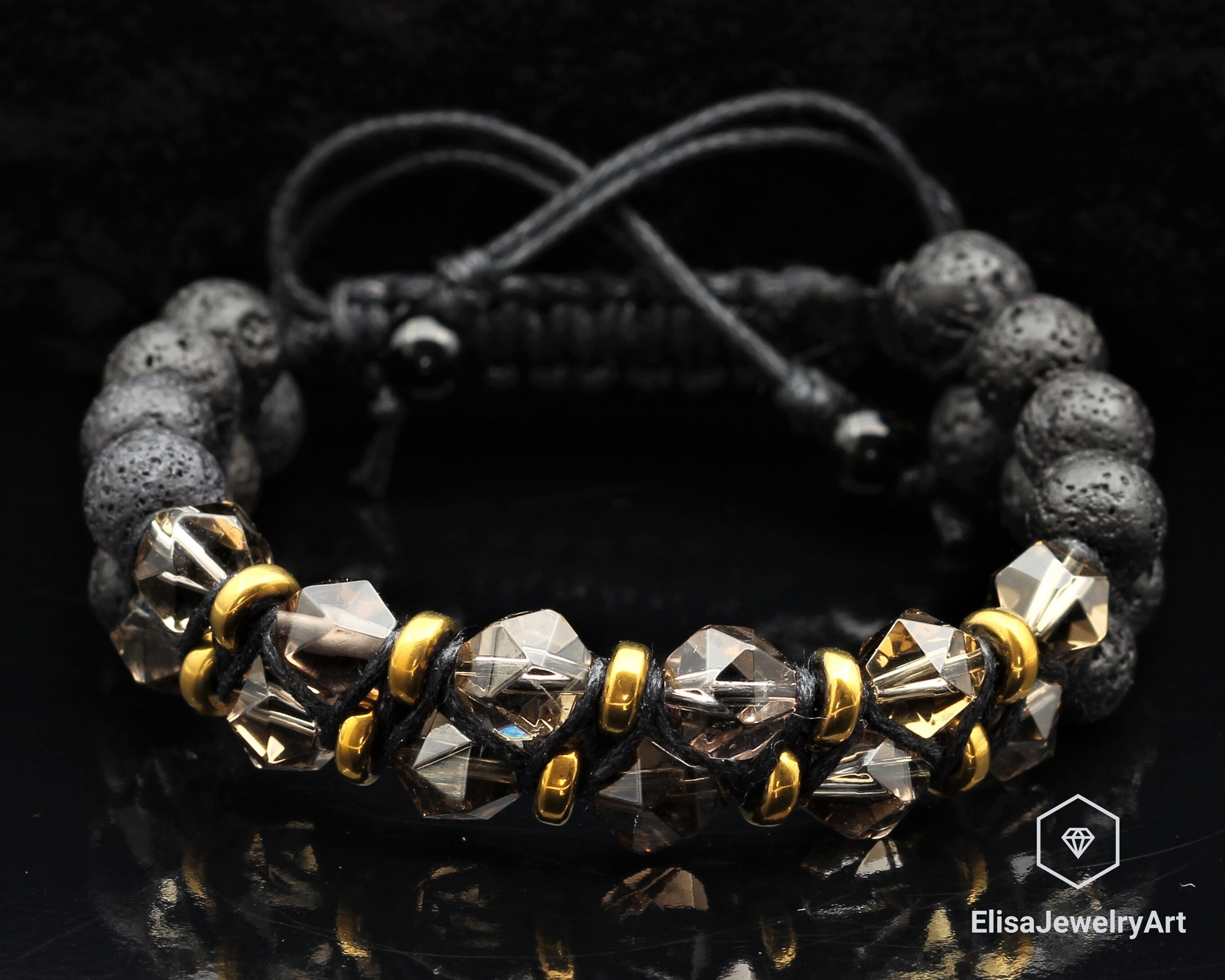 Chakra armband met zwarte lavasteen - Just Happy Stuff
