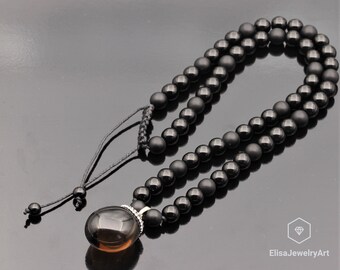 Zirkonia Rauchquarz Anhänger Halskette Natürlicher Schwarzer Onyx Edelstein Heilstein Heilperlen Beste Freundin Geschenk Halskette für Sie Weihnachten Geschenk