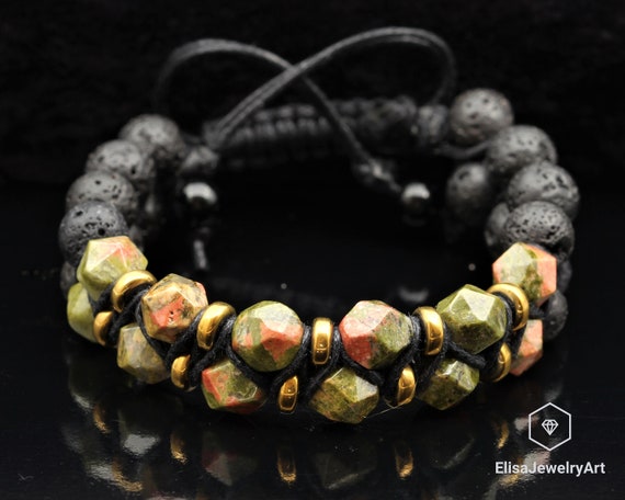 Set Bracciale E Collana In Pietra Lavica Naturale E Cristalli - Energia E Benessere