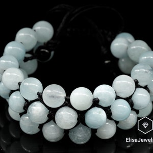 Emotion Bracelet Natural Aquamarine Beaded Healing Meditation Yoga Mala Protection Beaded Good Luck Bracelet Balancing Mother&#39;s Gift For Her