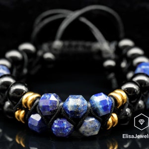 Bracciale Purificazione Natural Lapislazzuli & Onice Nero Perline Macramè Birthstone Bracciale Uomo Bracciale Donna Regalo per la Festa del Papà