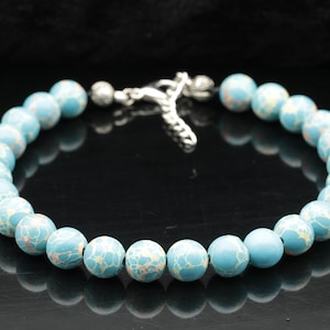 Natural Blue Imperial Jasper Beaded Adjustable Strong Bracelet Handmade Crystal Gemstone Fashion Bracelet Relaxation Stone Dainty Bracelet
