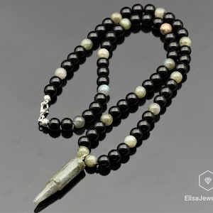 Anxiety Necklace Natural Bullet Labradorite Pendant Natural Black Onyx Anti Stress Necklace Black Gift For Him Clasp Necklace Christmas Gift