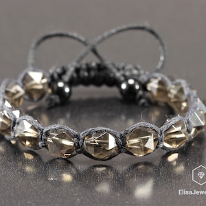 Pulsera de cuentas de cuarzo ahumado natural, pulsera ajustable de macramé, pulsera de macramé con piedras preciosas curativas y cristales, regalo de yoga energético para él