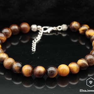 Natural Tiger Eye Beaded Adjustable Strong Anklet Handmade Anxiety Crystal Gemstone Fashion Anklet Women&#39;s Protection Stone Dainty Anklet