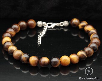 Natural Tiger Eye Beaded Adjustable Strong Anklet Handmade Anxiety Crystal Gemstone Fashion Anklet Women's Protection Stone Dainty Anklet