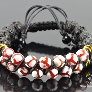 Natural Tibetan Agate Black Lava Beaded Healing Meditation Yoga Mala Protection Beaded Good Luck Bracelet Balancing Mother&#39;s Gift For Her