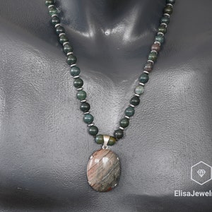 925 Sterling Silver Natural Bloodstone Necklace Purification Crystal Gemstone Strong Clasp Necklace Aggression Necklace