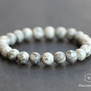 Natural Jasper Beads Bracelet Stretch Bracelet Healing Gemstone Crystal Bracelets Healing Energy Bracelet Mala Gift for Him