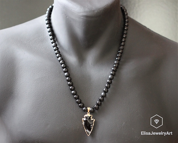 Men's Emotion Arrow Head Onyx Pendant Necklace Black Onyx