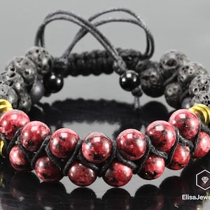 Natural vermelho jade preto lava frisado cura meditação yoga mala proteção frisado boa sorte pulseira equilíbrio presente da mãe