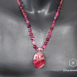 925 Sterling Silver Natural Pink Agate Necklace Emotional Crystal Gemstone Strong Clasp Necklace Passionate Necklace