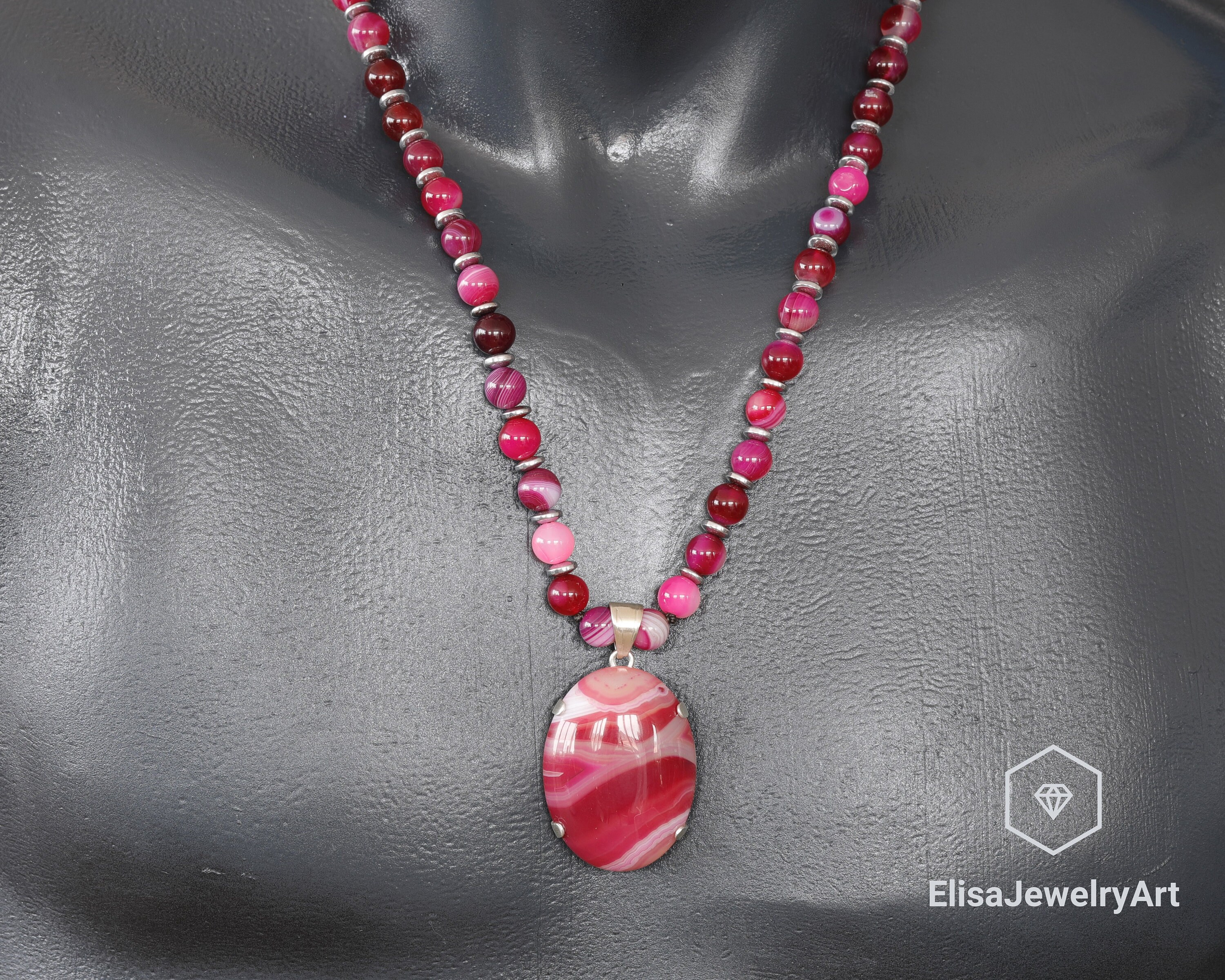 Pink agate necklace online