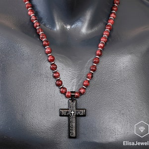 Cross Necklace Natural Red Jade Beaded Necklace Vitality Crystal Gemstone Strong Clasp Necklace Passion Necklace
