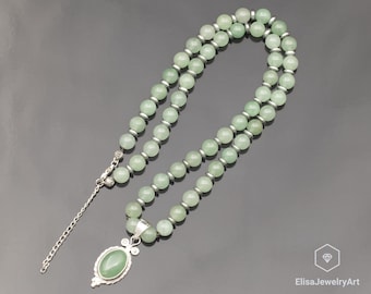 Natural Green Aventurine Silver Pendant, Aventurine  Beaded 925Sterling Silver Necklace, 18x13 Pendant, Tiny Silver Jewelry, Genuine Crystal