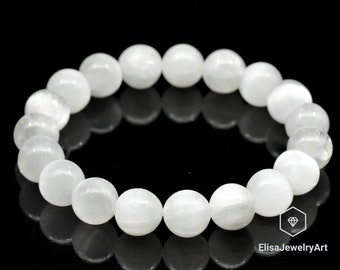 Natural High Quality Selenite Beaded Bracelet Stretchy Bracelet Angel Gemstone Bracelets Strong Energy Crystal Bracelet Spiritual Bracelet