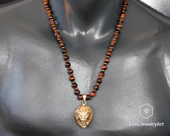 Red Tiger Eye Necklace Gold Color Lion Pendant Natural Beaded Limited Edition Birthstone Men s Women s Necklace Christmas Gift Etsy Canada