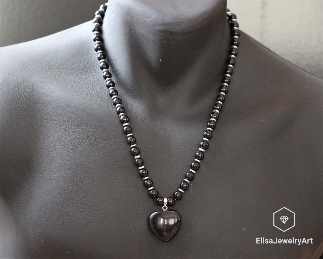Collier Noir à Cœurs Roses - Multi Strass - Métal - Occasion Très Bon État