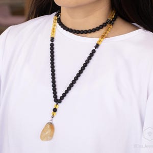 Natural Citrine Beaded 108 Mala Necklace, Lava Stone Gemstone, Healing Crystal, Unique Boho Gemstone Mala, Crystal Long Necklace, Fancy Gift