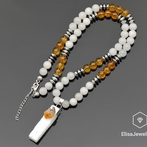 Raw Selenite With Citrine Pendant Natural Selenite Gemstone White Necklace Men&#39;s Necklace Gift For Him Unisex Necklace Christmas Gift