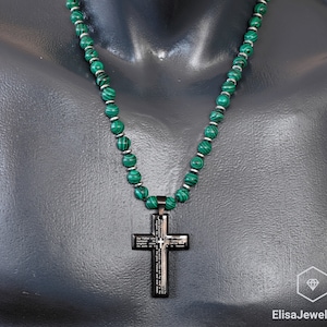 Cross Necklace Natural Malachite Beaded Necklace Empathy Crystal Gemstone Strong Clasp Necklace Encouraging Necklace