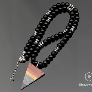 Healing Chakra Necklace Natural 7 Chakra Pendant Black Onyx Hematite Beaded Birthstone Rainbow Necklace Colorful Necklace Christmas