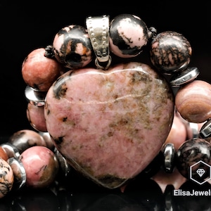 Balance Necklace Natural Heart Rhodonite Pendant Necklace Rhodonite Beads Genuine Gemstone Crystal Bohamian Necklace Christmas Gift Necklace