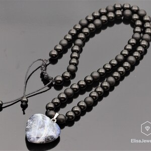 Women&#39;s Heart Sodalite Pendant Necklace Black Onyx Gemstone Focus Creativity Stone Emotion Best Friend Gift Necklace For Her Christmas Gift