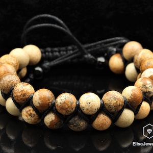 Strength & Energy Stone Natural Picture Jasper Beaded Adjustable Bracelet Protection Men's Bracelet Women's Bracelet Crystal Bracelet