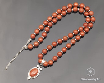 Pendentif en argent jaspe rouge naturel, collier en argent sterling 925 avec perles jaspe rouge, pendentif 18 x 13, bijoux cadeau uniques en argent, cristal véritable