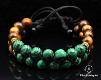 Herren Armband Natürliche Malachit & Tigerauge Perlen Schutz Herren Armband Damen Armband Kristall Armband Vatertagsgeschenk