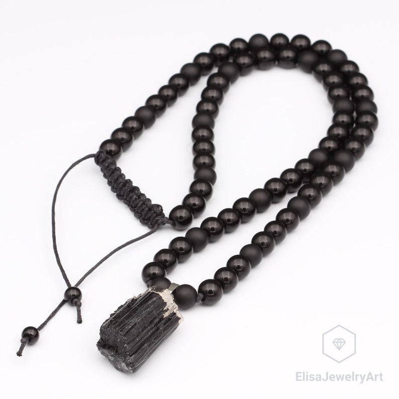 Raw Tourmaline Pendant Natural Black Onyx Gemstone Protection Stone Necklace Black Men's Necklace Gift For Him Unisex Necklace image 4