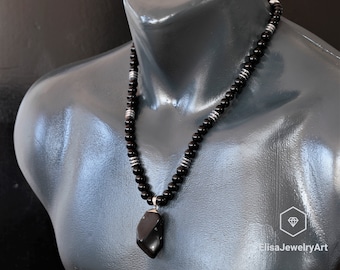 Purity Stone Necklace Natural Black Obsidian Pendant Black Onyx Hematite Beaded Birthstone Men's Necklace For Him Unisex Christmas Gift