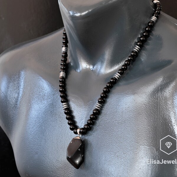 JaeBee Men's Black Onyx And Silver Beaded Necklace - New With Tags