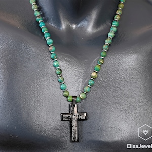 Cross Necklace Natural Green Turquoise Beaded Necklace Power Crystal Gemstone Strong Clasp Necklace Energy Necklace