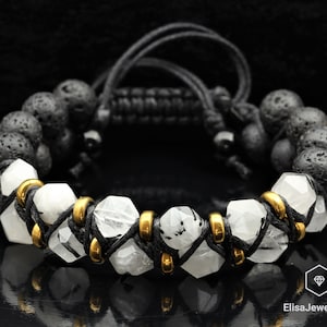 Powerful Healing Natural Rutilated Quartz Black Lava Beaded Double Row Adjustable Bracelet Protection Mens Bracelet Women&#39;s Crystal Bracelet