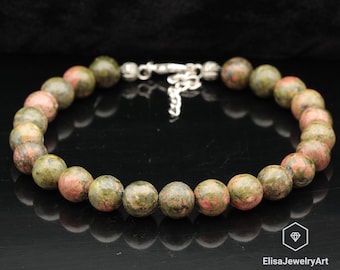 Pulsera fuerte ajustable con cuentas de unakita natural, equilibrio hecho a mano, piedras preciosas de cristal, pulsera única de moda, pulsera delicada de piedra embarazada