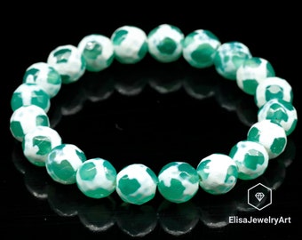 Natural Green Tibetan Agate Beaded Bracelet Stretchy Bracelet Wealth Gemstone Bracelets Strong Energy Crystal Bracelet Fortune Bracelet