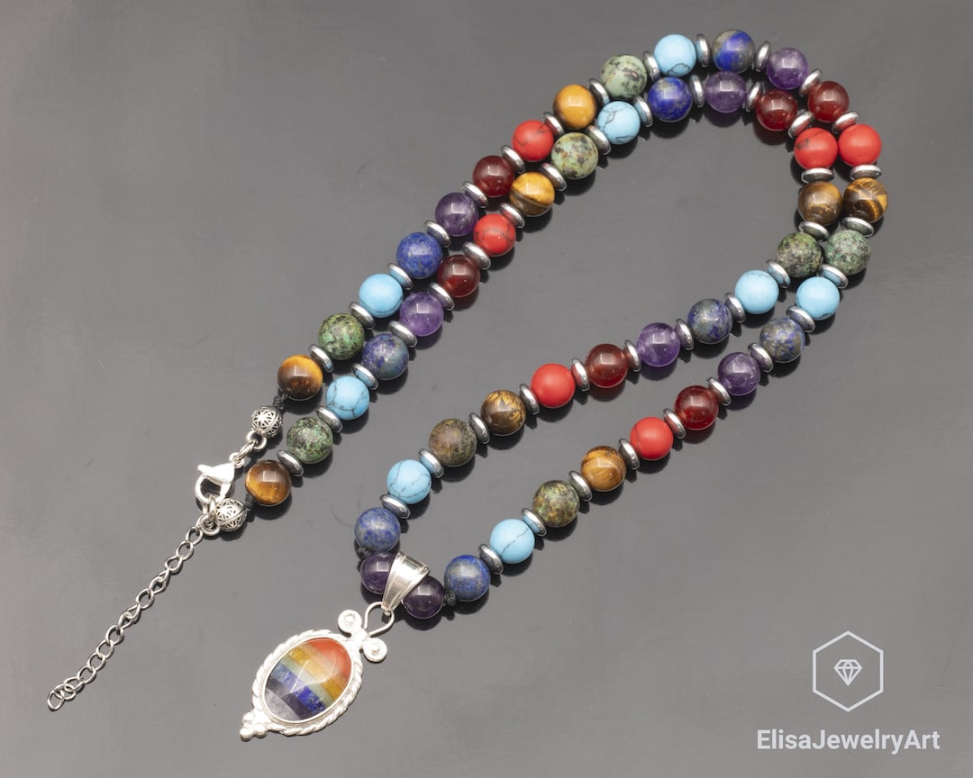 Collana In Argento Sterling Con 7 Pietre Chakra, Ciondolo Yoga - Foto 2